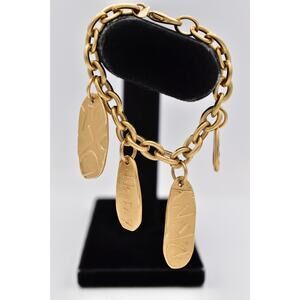 DKNY Brushed Gold Charm Bracelet Logo Tags Designer Chain Chunky Signed BinBR